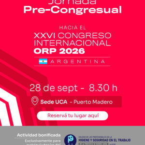 Flyer del Precongreso ORP 2026 con información sobre la Jura Profesional y el Registro de Firmas para matriculados Ley 15.105.